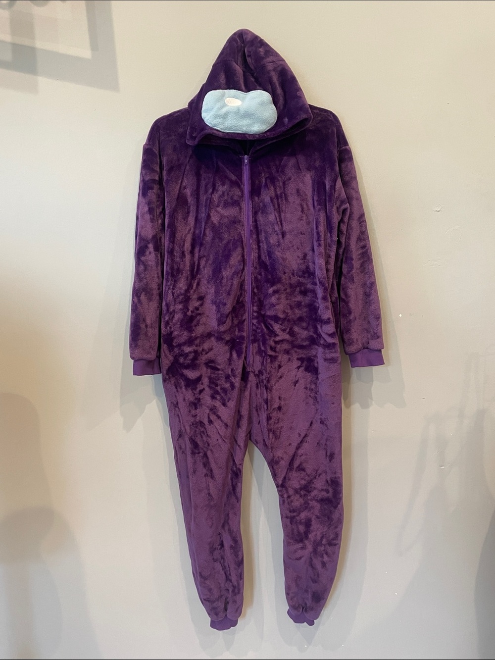 Cozy Plush Purple One-Piece Hooded fleece Jumpsuit small adult